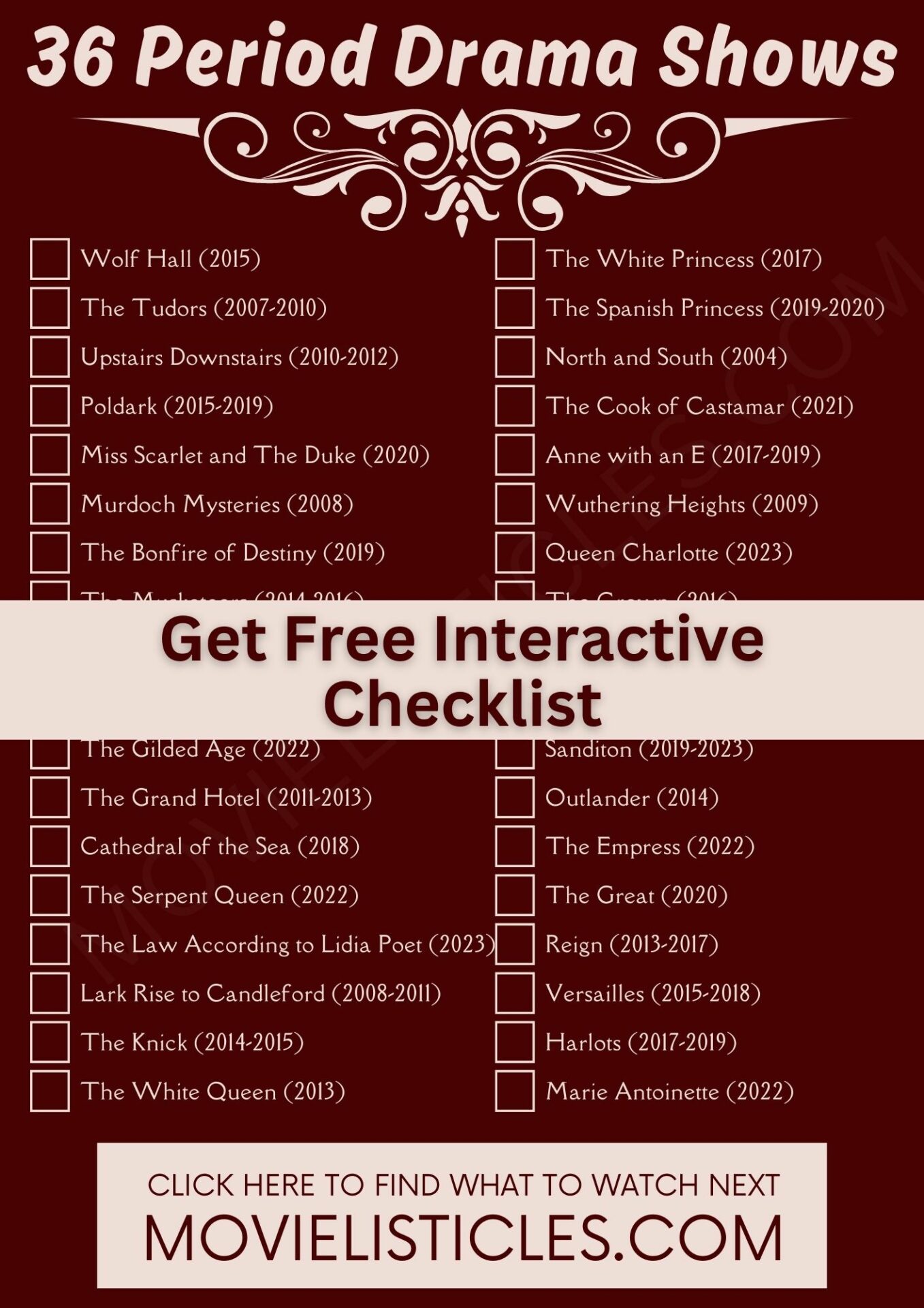 Period Drama Shows Checklist