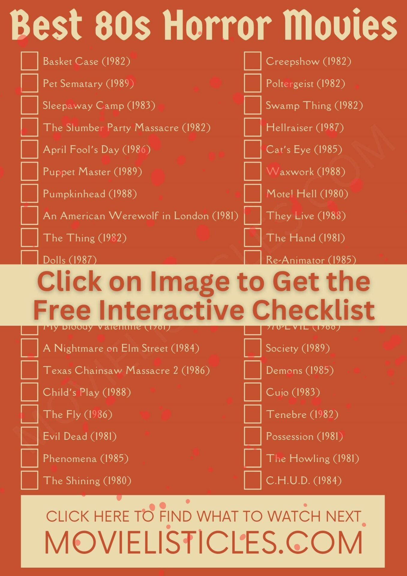 1980s Horror Movies Checklist