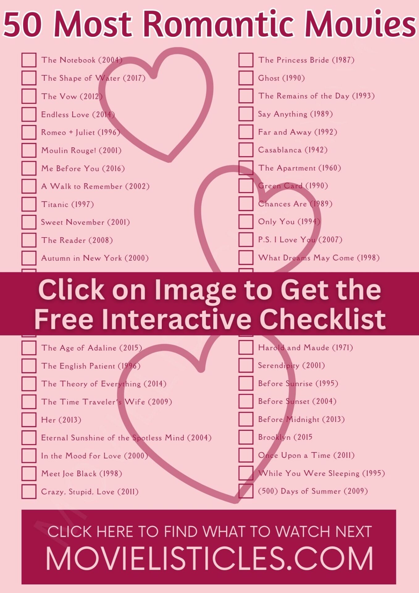 Most Romantic Movies Ever Made Checklist